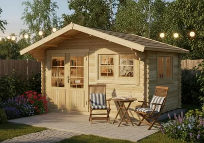 Produktbild von Alpholz Gartenhaus Set Gabriel-34 Imprägniert Pinie 400x300cm inkl. Dacheindeckung und Fußboden