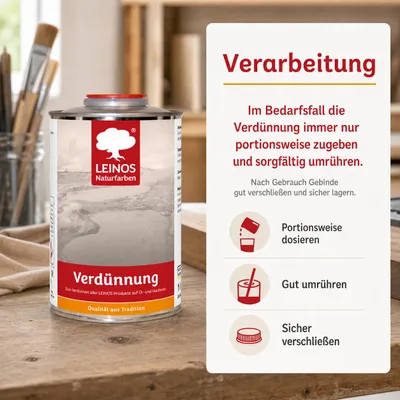 Produktbild von LEINOS Verdünnung 1 l – Verdünner & Pinselreiniger, auch Fleckentferner, KI-generiertes Bild