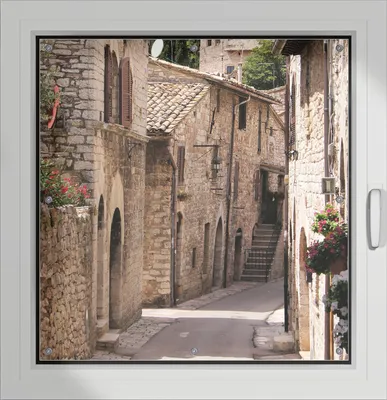 Produktbild von Wallario Lichtschutzbild, Dekorativer Sichtschutz Sonnenschutz 96 x 100 cm mit Motiv: Italienische Gasse - Verdunklung ohne Bohren