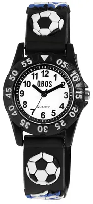 Produktbild von QBOS Kinder Armbanduhr mit Silikonband, Motiv Fußball, Ø 28 mm