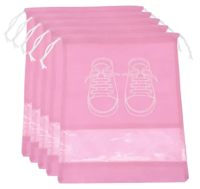 Produktbild von Schuhbeutel Set von 5 - Reisetaschen für Schuhe - Atmungsaktives Vliesmaterial - Kordelzug - 30 x 43 cm - Transparentes Fenster - Schuhbeutel