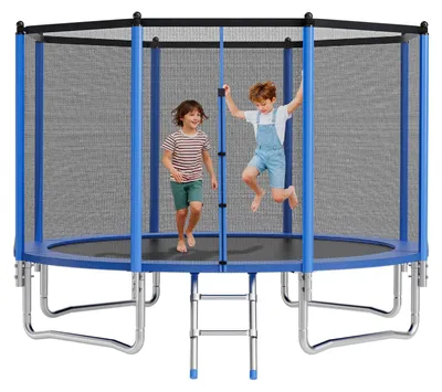 Immagine prodotto di VEVOR trampolino da esterno a terra 366 x 366 cm con rete di sicurezza e telaio in acciaio,  ASTM, trampolino ad alte prestazioni, portata massima 181 kg, trampolino da giardino per bambini