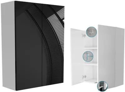 Zdjęcie produktu dla wisząca szafka łazienkowa 60 do łazienki 60x80 cm biała + czarny połysk