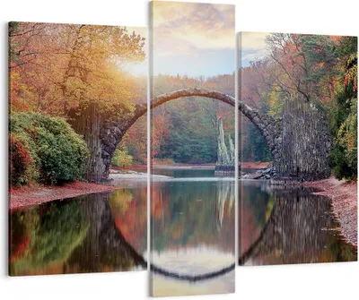 Produktbild von Bild auf Leinwand - Leinwandbild - 3 Teile - Garten Rhododendren Brücke - 95x80cm - Wand Bild - Wanddeko - Wandbilder - Leinwanddruck - Bilder - Wanddekoration - Leinwand bilder - CB95x80-4660