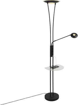 Produktbild von Qazqa led Modern Deckenfluter mit Lesearm, Stehleuchte, Stehlampe - Sevilla - Schwarz, inkl. 20W integrierter LED, 3000K, warmweiß, dimmbar, 2-flammig, 180cm, Ideal als Bürolampe und Schlafzimmerlampe