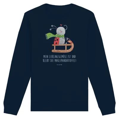 Produktbild von Mr. & Mrs. Panda Bio Pullover Smörle Rodeln Größe L - French Navy - Geschenk, Weihnachten, Pulli, Marzipan, Baumwoll, Sweater, Winter, Sweatshirt, Schlittenfahren