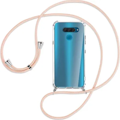 Produktbild von Handykette Backcover-Schutzhülle mit Band (Metall silberfarben) für LG Q60 - rose peach