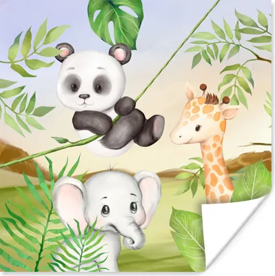 Produktbild von MuchoWow® Poster Dschungel - Blätter - Tiere - Grün 50x50 cm - Wohnzimmerdekoration