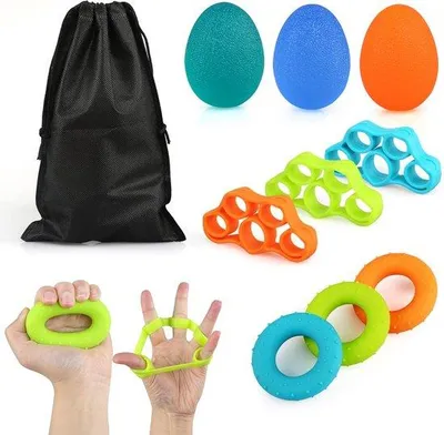 Productafbeelding van Vingertrainer en handtrainer set - Antistressballen met 3 weerstandsniveaus voor vinger- en polsoefeningen