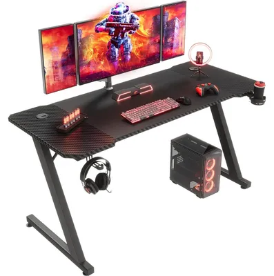 Produktbild von Gaming Schreibtisch 140x60 cm Z-Gestell Becherhalter Kopfhörerhalter Computertisch PC Tisch ergonomisch