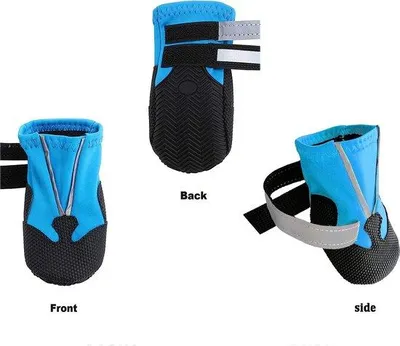 Image de Chaussures imperméables pour chien XL, bleues, avec bandes réfléchissantes