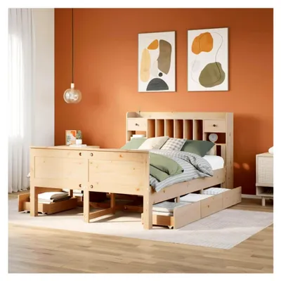 Produktbild von Bücherregal Bett ohne Matratze 140x200 cm aus massivem Kiefernholz