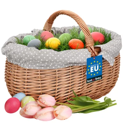 Image de KOTARBAU® Panier en Osier Avec Anse 47x31x32 cm Naturel Panier Champignon de Récolte avec Doublure en Tissu Gris Alimentaire
