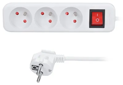 Immagine prodotto di Prolunga Solight da 3 m, 3 prese, interruttore, 16 A/3680 W, PVC, bianco PP12X