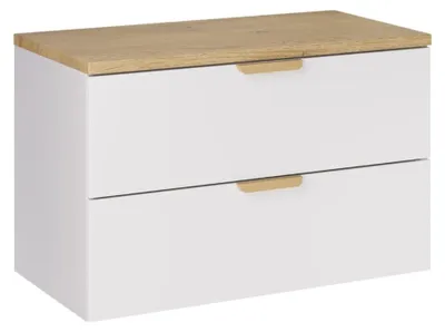 Image de Ensemble de salle de bain suspendu OSTER 80cm : meuble sous vasque à tiroirs blanc + plan pour vasque aspect chêne clair