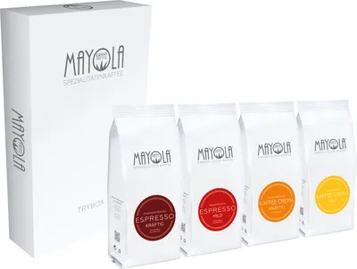 Produktbild von MAYOLA TryBox 4x250g | Espresso & Kaffee Crema | ganze Bohne | fair & nachhaltig produziert | Langzeitröstung