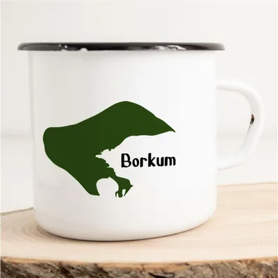 Produktbild von Huuraa Emaille Tasse Borkum Geschenk Kaffeebecher Vintage 300ml Borkum Präsent