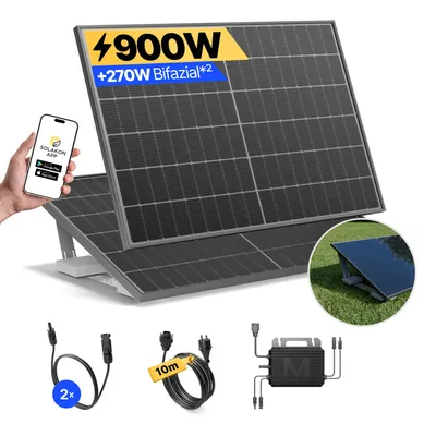 Produktbild von Balkonkraftwerk 900W Solaranlage mit Garten Halterung Steckerfertig Komplettset Photovoltaik Anlage 800W, Kabellänge: 10m, Solakon - onLite