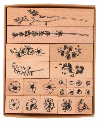 Produktbild von 22-teiliges Holzstempelset für Scrapbooking und DIY-Tagebuchgestaltung mit Pflanzenmustern