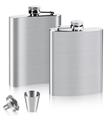 Flachmann-Set 2x 220 ml Edelstahl mit Trichter & Weinglas