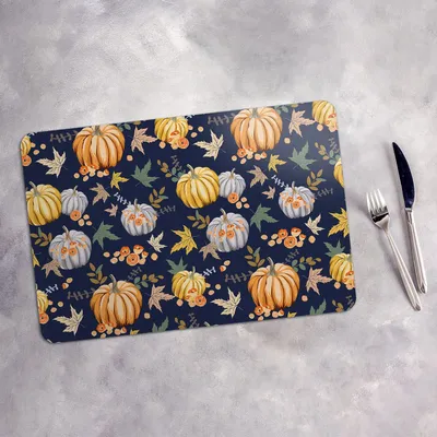 Produktbild von Tischset 4x45x30 cm + 10fi cm Platzset Tischmatte Platzmatte Untersetzer - Herbst Orange Kürbisse