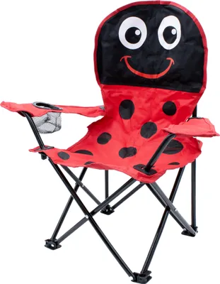 Produktbild von Kinder Campingstuhl mit Getränkehalter - Motiv Marienkäfer - Garten Kinderstuhl faltbar mit Tragetasche - Freizeit Klappstuhl Anglersessel