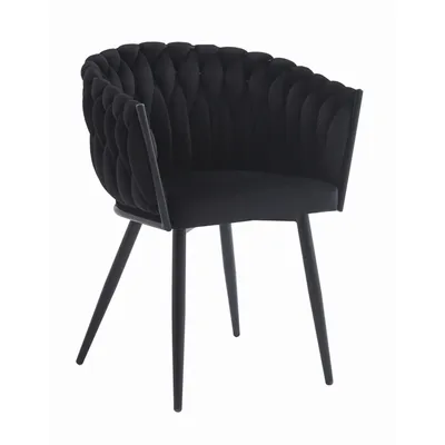 Produktbild von Gepolsterter Stuhl mit gestepptem Design, ergonomischer Schreibtischstuhl schwarzer Samtsitz, schwarze Metallbeine, 1 Stuhl