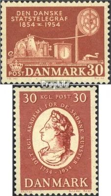 Produktbild von Briefmarken Dänemark 1954 Mi 351,352 (kompl.Ausg.) Jahrgang 1954 komplett postfrisch 100 Jahre Telegraphie