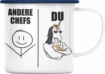 Produktbild von Trendation - Bester Chef Geschenke Lustig Emaille Tasse mit Spruch für Chef Kaffeebecher Weihnachtsgeschenk (Blau)