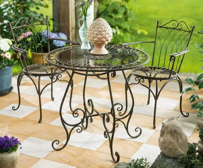 Image de set de bistrot 3 pièces "Flair" en métal aspect antique, table de jardin + 2 chaises, set de meubles de balcon, set de meubles de jardin