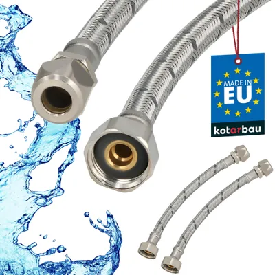 Immagine prodotto di KOTARBAU® 2 Pezzi Tubo Flessibile per Rubinetto 1/2" x 3/8" Tubo di Raccordo 20 cm Dado Girevole x Raccordo a Pressare   Acciaio Inox