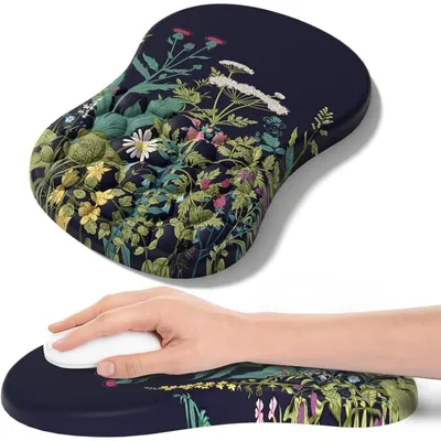 Productafbeelding van Muispad met polssteun, ergonomisch, gemaakt van traagschuim, antislip, met bloemmotief, 33x20 cm