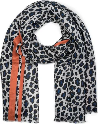 Produktbild von styleBREAKER Damen Schal mit Leo Muster und farbigem Streifen | Weiches Material mit Fransen | Animal Print Tuch in One Size