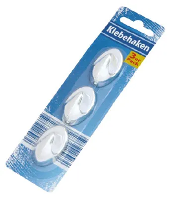 Obrázok produktu pre Samolepiace háčiky, pochrómované - balenie 3 ks