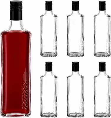 Produktbild von 6 x Glasflasche 250 ml mit Schraubverschluss – Likörflasche mit Kornähren-Motiv, Flasche für Schnaps, Saft, Sirup, Öl & Essig