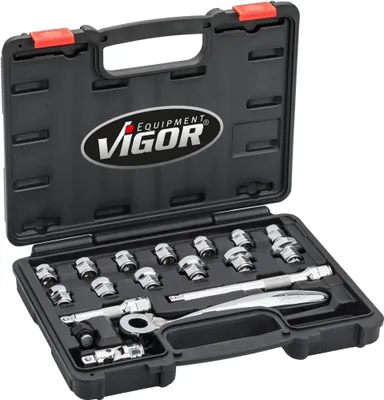 Immagine prodotto di VIGOR 1/2' SUPER FLAT PLUG SET 24 PEZZI, lunghezza:nv, versione:18 pezzi, azionamento:nv