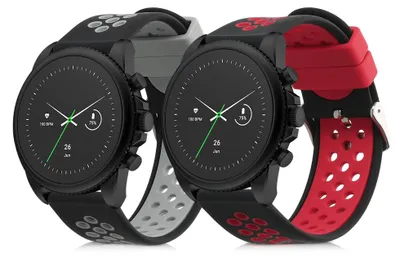 Produktbild von kwmobile 2x Uhrenarmband für Fossil Gen 6 Men's Smartwatch Armband - Fitnesstracker Band Set aus TPU Silikon - Ersatzarmband Smartwatch - Schwarz Grau