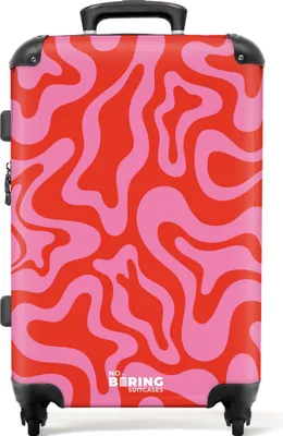 Produktbild von NoBoringSuitcases.com® Großer Koffer - Rosa mit rotem abstraktem Muster - Kombinationsschloss TSA - Hartschalen Trolley 4 Rollen - 72 liter - Reisekoffer - 66 cmKoffer Mittelgroß 67x43x25 cm, 72L,
