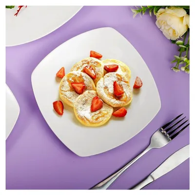 Produktbild von 6 Stück Porzellan Speiseteller, 26,5 cm quadratische Dessertteller, weißes Teller-Set für Vorspeisen, Salate, Desserts
