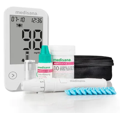 Produktbild von medisana MediTouch 2 Blutzuckermessgerät mg/dL für Diabetiker mit Zubehör