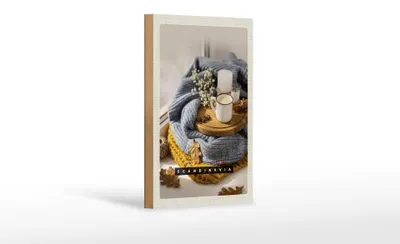 Produktbild von Holzschild Reise 12x18cm Skandinavien Wolle Kaffee Herbst Kerze