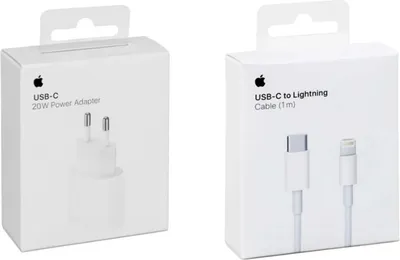 Produktbild von Apple iPhone 13 - 12 - 11 Original Ladegerät - 20W USB-C Power Adapter (Netzteil) + 1m Lightning to USB-C Ladekabel - Originalverpackung