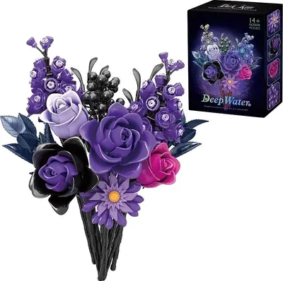 A bouquet of artificial flowers and a product box.