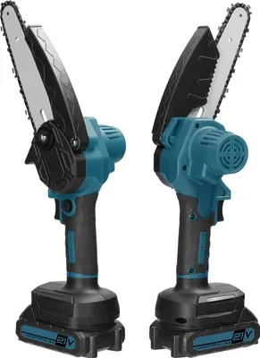 Produktbild von Mini Kettensäge, 6 Zoll 21V Elektro-Kettensäge mit 2x Batterie 5x Kette 1x Führungsplatte 1x Ladegerät und  1x Aufbewahrungsbox, Elektrokettensägen