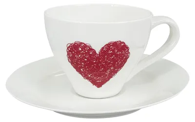Image de Tasse et soucoupe en porcelaine Elano Heart A - 200 ml, blanc/rouge