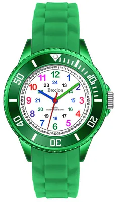 Produktbild von Brecjon Lernuhr Armbanduhr Mädchen Jungen Kinder Kids 5 ATM wasserdicht Silikonuhr grün 2301