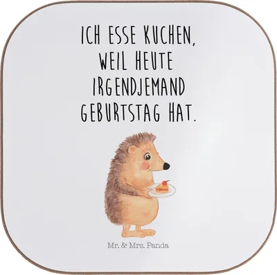 Produktbild von Mr. & Mrs. Panda Untersetzer für Gläser Igel Kuchenstück - Weiß - Geschenk, Lustige Sprüche, bieruntersetzer, Kuchen, Einladung Party, gläseruntersetzer, Torte, Backen