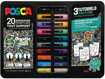 Produktbild von Posca Farbmarker Koffer Doodle Art 20 Stück Kreativset Marker