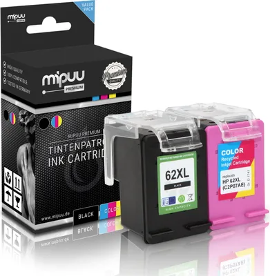 A product shot of two ink cartridges and their packaging.
