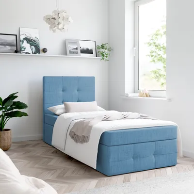Produktbild von Boxspringbett, Kinderbett MERA PREMIUM MINI 90x200cm - OHNE Topper mit Bettkästen, Einzelbett, Stauraum, Jugendbett (Hellblau - AURA 13)